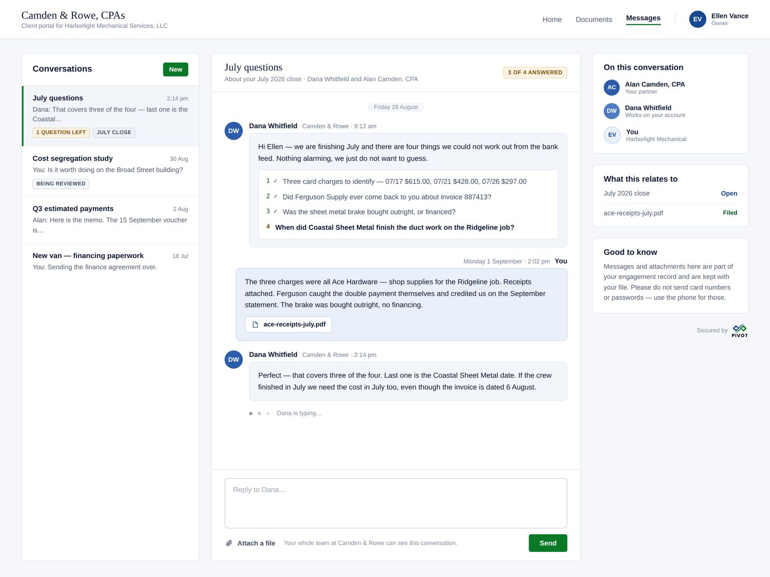 Client portal messages